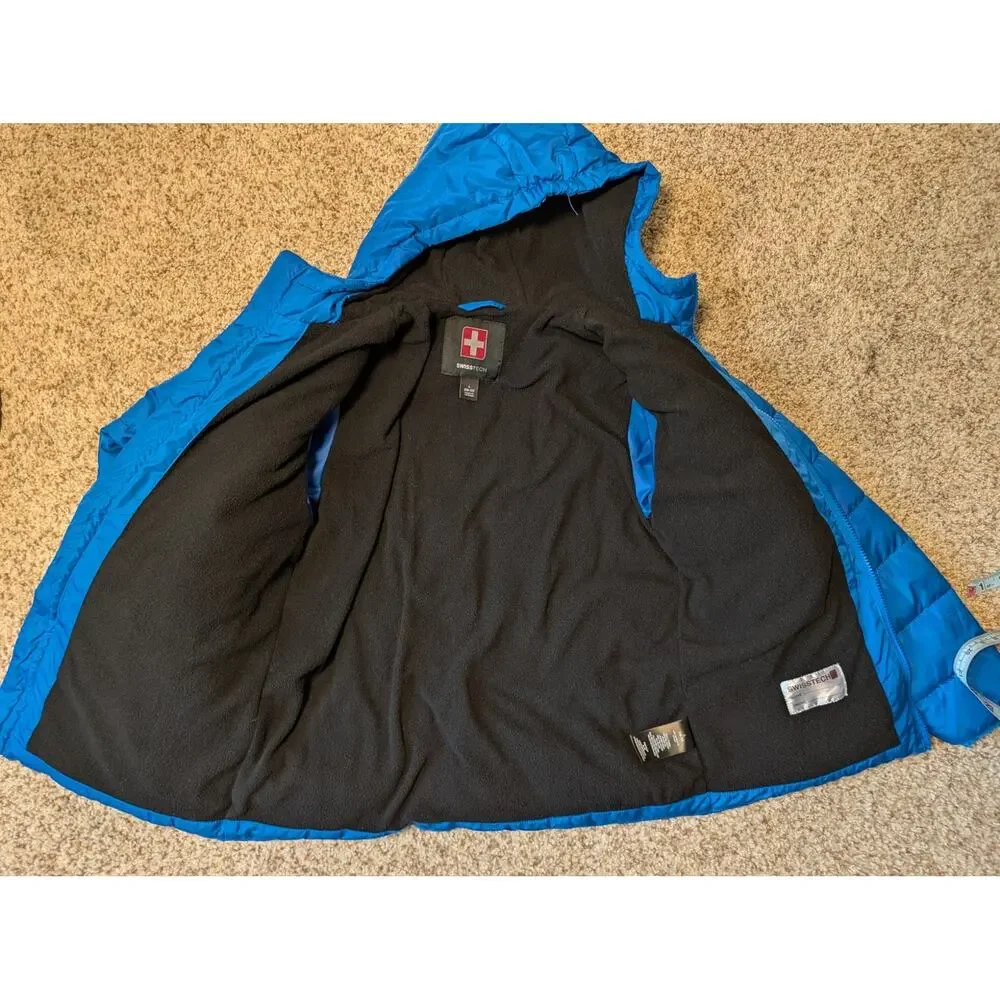 Swiss Tech Boys Blue Hooded Puffer Jacket Quilted Winter Coat Size L (10-12)